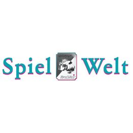 Text "Spiel Welt" mit einer stilisierten Karte in der Mitte.