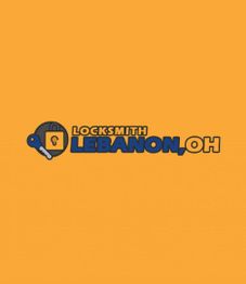 Locksmith Lebanon, OH logo with a key and lock icon on an orange background.