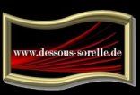 Goldener Rahmen mit rotem Hintergrund und der URL www.dessous-sorelle.de auf schwarzem Grund.