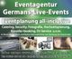 Eventagentur-Plakat mit Infos zu Catering, Sicherheits- und DJ-Service, Fotos und Kontakten.