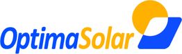Logo von OptimaSolar mit blauer und gelber Schrift, stilisiertem Sonnen-Symbol daneben.
