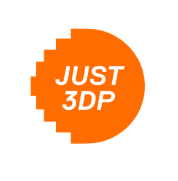 Orange Kreis mit weißem Text: "JUST 3DP", links gezackte Kante.