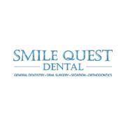 Smile Quest Dental logo with blue text offering general dentistry and orthodontics.