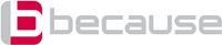 Logo mit rotem "b" und grauem Schriftzug "because" auf weißem Hintergrund.