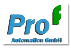 Logo der Pro f Automation GmbH mit blauem und grünem Schriftzug.