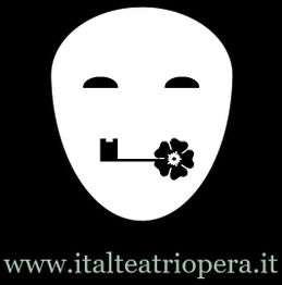 Maschera bianca con una chiave a forma di fiore sulla bocca. Scritta: www.italteatriopera.it