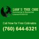 Laan's Tree Care logo with contact number for estimates: (760) 644-6321.