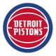 Detroit Pistons logo with white text on a red basketball, surrounded by a blue circle.