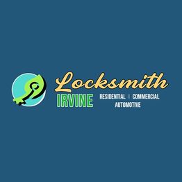 Logo of "Locksmith Irvine" with key icon, offering residential, commercial, and automotive services.