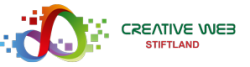 Logo mit buntem, abstraktem Design und dem Text "Creative Web Stiftland".