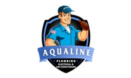 Aqualine logo featuring a cartoon plumber with a thumbs-up gesture.
