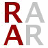 Logo mit den Buchstaben "RAR" in abwechselnd roter und grauer Farbe.