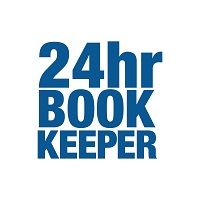 "Logo of 24hr Book Keeper in bold blue text on a white background."