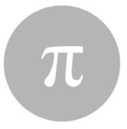 Simbolo matematico π in bianco all'interno di un cerchio grigio.