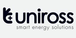 Logo de Uniross con texto "soluciones energéticas inteligentes". Fondo gris claro.