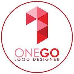 Red and pink geometric "1" with "ONEGO Logo Designer" text inside a red circle.