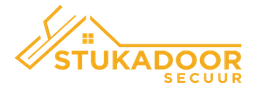 Logo van Stukadoor Secuur met iconisch huis en tekst in gele letters.