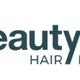 Logo van Beauty-Plaza met de tekst "Hair, Nails & Beauty" in grijs en een groen-geel grafisch element.