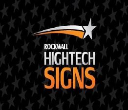 Logo of "Rockwall Hightech Signs" with a star design on a black background.