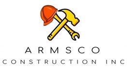 Logo of Armsco Construction Inc with a helmet, hammer, and wrench crossed above the name.