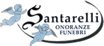 Logo di "Santarelli Onoranze Funebri" con due angeli stilizzati.