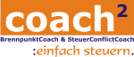 Logo mit Text: "coach² BrennpunktCoach & SteuerConflictCoach :einfach steuern."