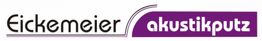 Logo mit Schriftzug "Eickemeier" in Schwarz und "akustikputz" in Weiß auf lila Hintergrund.
