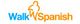 Logo with "Walk Spanish," featuring a stylized walking figure above a blue and orange text.