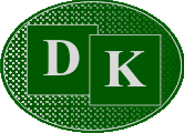 Grünes Oval mit den Buchstaben D und K in grünen Quadraten auf gepunktetem Hintergrund.