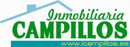 Logotipo de Inmobiliaria Campillos con sitio web icampillos.es y diseño de casa estilizada.