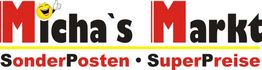 Logo von Micha's Markt mit dem Text: "SonderPosten · SuperPreise". Smiley im Buchstaben "M".