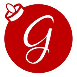 Red ornament with a white letter 'G' and a small cap on top, resembling a Christmas bauble.