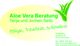 Grüne Aloe Vera Beratungskarte mit Kontaktinformationen und Slogan: Pflege, Vitalität, Schönheit.