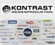 Logos verschiedener Medienplattformen umgeben von "Kontrast Medienproduktion".