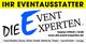 Gelbes Logo der "Event Experten" mit Kontaktinfo und Serviceangeboten für Event-Mobiliar.
