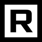 Großes schwarzes "R" in einem weißen Quadrat auf schwarzem Hintergrund.