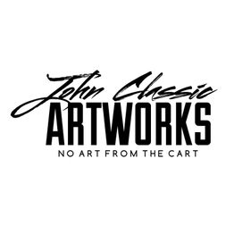 Schwarzer Text auf weißem Hintergrund: "John Classic Artworks - No Art from the Cart".