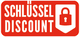 Rotes Schild mit der Aufschrift "SCHLÜSSEL DISCOUNT" und einem Schloss-Symbol.