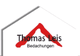 Logo mit Hausdach-Design und Text "Thomas Leis Bedachungen" in Schwarz-Rot.