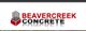 Logo of Beavercreek Concrete with red text and a graphic of a red and black cube.