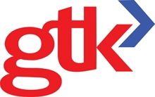 Rotes "gtk"-Logo mit blauem, nach rechts zeigendem Pfeil.