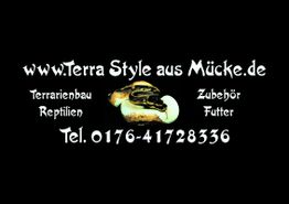 Schwarzer Hintergrund mit Logo und Text für Terrarienbau und Reptilien-Zubehör von Terra Style.
