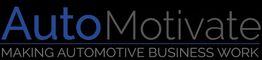 Logo met de tekst "AutoMotivate, Making Automotive Business Work" op zwarte achtergrond.