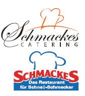 Logos von Schmackes Catering und Schmackes Restaurant mit Kochmützen-Designs.