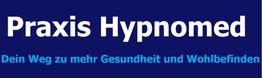 Blauer Hintergrund mit Text "Praxis Hypnomed: Dein Weg zu mehr Gesundheit und Wohlbefinden".