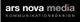 Schwarzes Logo mit weißem Text "ars nova media" und "KOMMUNIKATIONSDESIGN" in Grau.