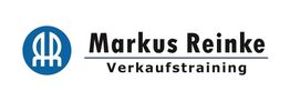 Blaues Logo mit stilisiertem "MR" und Text: "Markus Reinke Verkaufstraining".