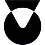 Schwarzes, stilisiertes Medaillensymbol auf weißem Hintergrund mit Dreieck und Kreis.