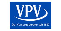 Blaues Logo mit weißer Schrift "VPV" und Text "Der Vorsorgeberater seit 1827".