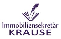 Logo mit einem Buch und Feder, Text: "Immobiliensekretär KRAUSE".